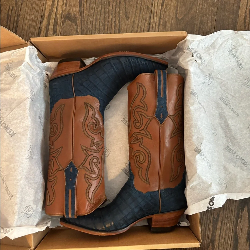 Kemo Sabe Dundee Blue Suede Caiman Boots - Size 9.5M - Picture 2 of 6
